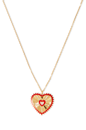 Heart Necklace, 18k Yellow Gold with Diamonds & Enamel
